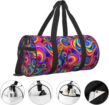 Спортивна сумка для подорожей, з принтом метеликів та веселки, чорна, універсальний розмір