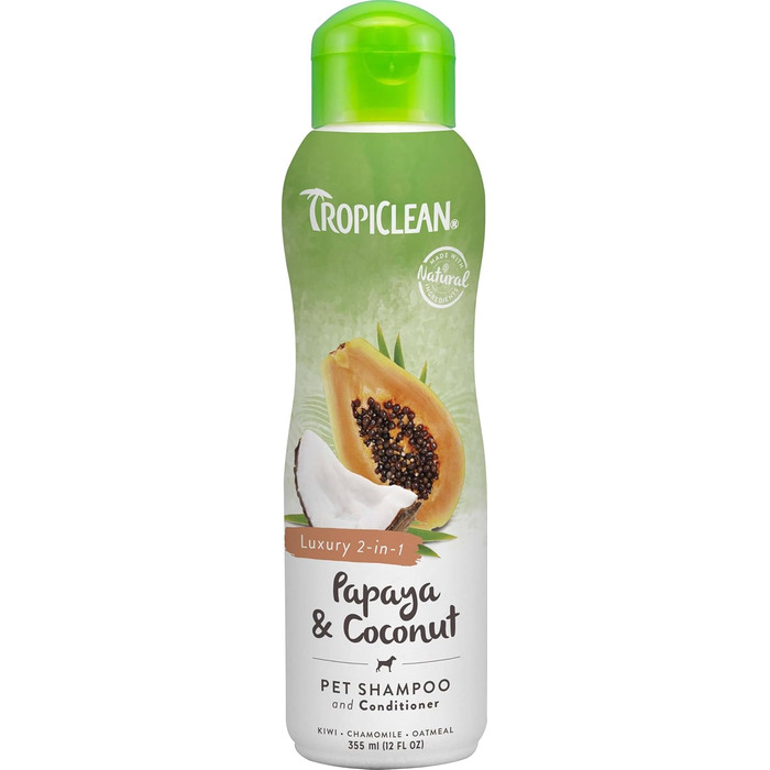 Шампунь для собак TropiClean - шампунь і кондиціонер 2-в-1 для собак і котів - виготовлений з натуральних інгредієнтів - папайя та кокос, 355 мл