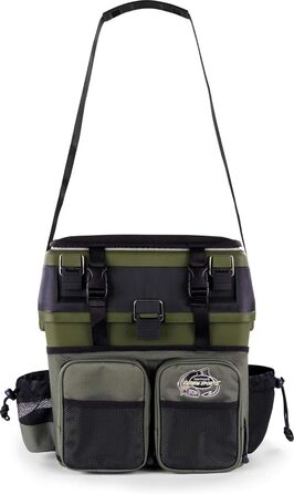 Скринька для рибальських снастей, рибальська сумка, м&39яка скринька для сидіння з функцією сидіння, скринька для снастей з функцією рюкзака та прикріпленими кишенями - включаючи 4 скриньки для рибальських аксесуарів, колір темно-зелений