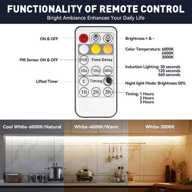Світлодіодна стрічка 5 м, світлодіодна стрічка з датчиком руху 3000K-6000K 12V Світлодіодна стрічка холодна біла тепла біла, світлодіодна стрічка самоклеюча з пультом дистанційного керування, таймером і регулюванням яскравості, для кухні, вечірки, спальні