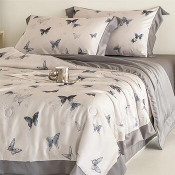 Атласне покривало, гладеньке як шовк, стьобана ковдра з метеликами та квітковим візерунком для двоспальних та односпальних ліжок, легке, м&39яке, штучний шовк, прохолодна літня ковдра (сірий, 200x230 см) сірий 200x230 см