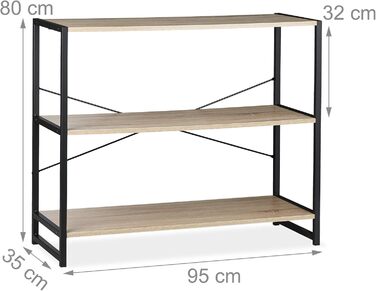 Окремостояча полиця Relaxdays Industrial Design з 3 відділеннями, коричневий/чорний Горизонтальна книжкова полиця, ВШ 80 x 95 x 35 см, ПБ/метал