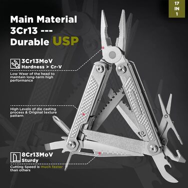 Багатофункціональні плоскогубці з нержавіючої сталі SwissTech 17-IN-1 Складаний багатофункціональний інструмент Багатофункціональн