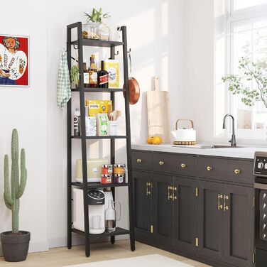 Книжкова полиця YMYNY, драбина, полиця своїми руками з 5 ярусами, міцна металева рама X-Metal, індустріальний стиль, багатофункціональна дерев&39яна полиця для вітальні, офісу, балкону, чорна HBC025B 5 ярусів 34 x 30 x 160 см Чорний