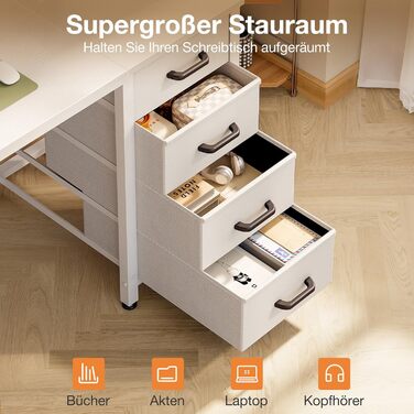 Невеликий письмовий стіл з 4 шухлядами, 100x48x75,7 см, Двосторонній комп&39ютерний стіл з тримачем для навушників, Дерев&39яний комп&39ютерний стіл для домашнього офісу, Білий, 100x48x75,7 см