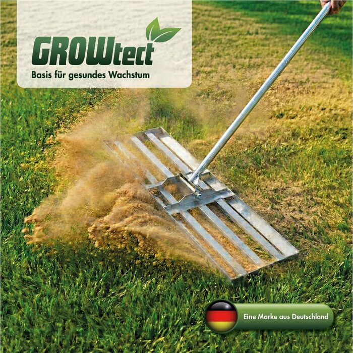 Професійний вирівнювач ґрунту Rasen Rakel 925 см з нержавіючої сталі, з ручкою 2 м для піскування та вирівнювання. Знімний, трисекційний гвинтовий держак для надійності.