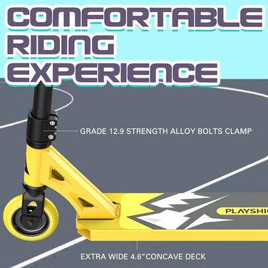Самокат PLAYSHION трюковий самокат для фрістайлу 100мм з колесами на шарикопідшипниках ABEC 9 для дітей та дорослих жовтий