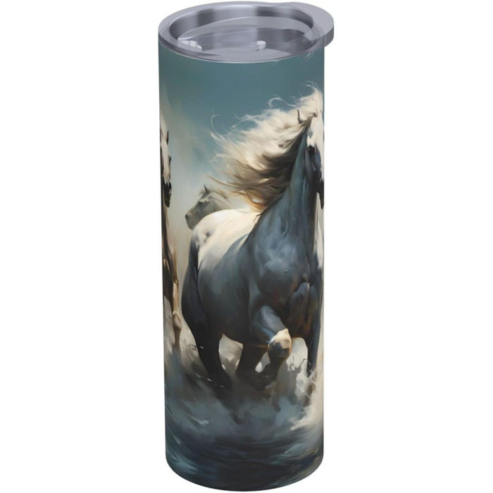 Кухоль з прямою трубочкою, дизайн коні, що біжать по річці, друкований, підходить для кемпінгу, офісу та дому, 590 мл