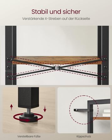 Полиця, книжкова шафа, полиця на стійці, полиця для DVD, з 4 полицями, офісна полиця, відкриті полиці, для офісу, вітальні, спальні, кухні, 24 x 40 x 107 см, вінтажний коричневий-чорний LLS099B01 4 полиці вінтажний коричневий чорнильний