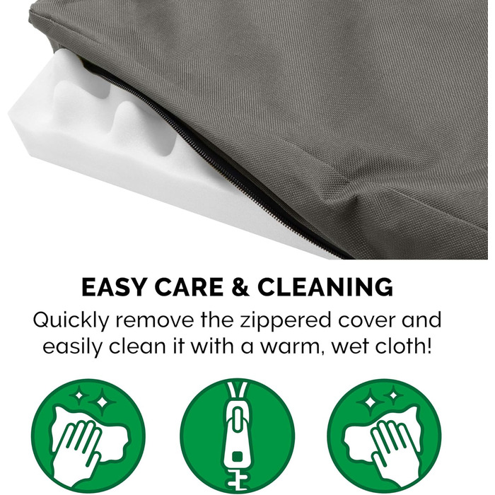 Ортопедичне ліжко для собак Furhaven середнього розміру, водостійке, для використання в приміщенні/на вулиці, з логотипом Oxford Polycanvas, зі знімним чохлом, що прається - сірий колір, середній розмір Д 76 x Ш 51 x В 8 см