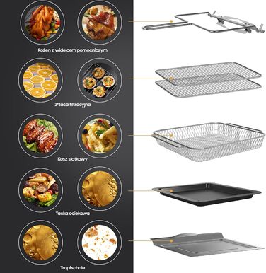 Фритюрниця Iceagle Hot Air Fryer XXL 15 літрів, фритюрниця з 13 програмами, міні-духовка, функція дегідратора, РК-дисплей, з буклетом рецептів та аксесуарами, 1800 Вт 15 л