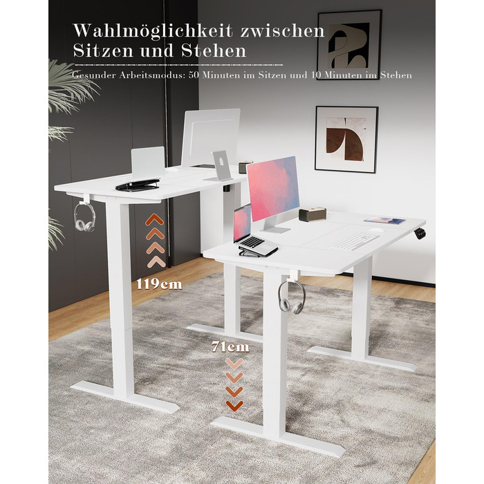 Стіл Flamaker з регульованою висотою, електричний стіл з регулюванням висоти для роботи сидячи та стоячи, комп&39ютерний стіл з функцією пам&39яті, міцний стіл для роботи стоячи, офісний стіл, 120 x 60 см, білуватий