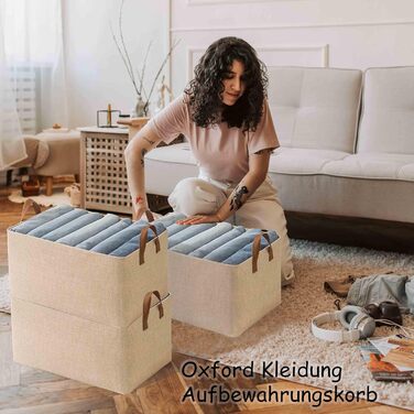 Кошик для зберігання речей з тканини AARAINBOW для шафи, складний органайзер для шафи з ручками, коробка для зберігання на 4 предмети, кошик, що штабелюється, 40x27x21 см (4 бежевого кольору)