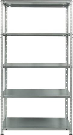 Стелаж для зберігання Metalkas BR1-ECO з 5 полицями, 185x100x40 см, полиці з регульованою висотою, до 350 кг, надміцний стелаж, стелаж для підвалу, стелаж для майстерні, оцинкований, виготовлений з металу, сріблястий