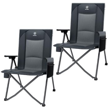 Складане кемпінгове крісло EVER ADVANCED, регульована спинка в 4 положеннях, вантажопідйомність 160 кг, розкладне кемпінгове крісло з бічною кишенею та тримачем для напоїв, рибальське крісло для кемпінгу, саду, балкону, сіре, 2 шт.