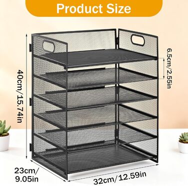 Металевий настільний органайзер, 6 відділень для листів та документів (A4), чорний, металевий настільний органайзер з ручкою, органайзер для шухляд 32x23x40 см, офісне приладдя для паперу A4, книг, журналів