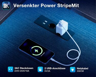 Ігровий стіл ODK зі світлодіодним освітленням, двосторонній ігровий стіл 168120 см з 2 розетками та 2 портами USB для зарядки, великий кутовий стіл із сітчастою полицею, чорний 168120 см чорний