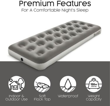 З акумуляторним насосом, одинарний флокований надувний матрац, портативний надувний матрац, надувний матрац для кемпінгу на відкритому повітрі, одинарний надувний матрац з акумуляторним насосом