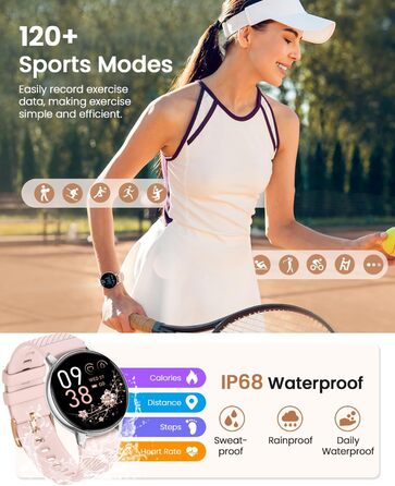 Жіночий круглий смарт-годинник, фітнес-годинник з функцією телефону, 24-годинний монітор серцевого ритму, відстеження SpO2, відстеження менструального циклу, понад 120 спортивних режимів, відстеження сну, водонепроникність IP68, крокомір, сумісний з iOS/A
