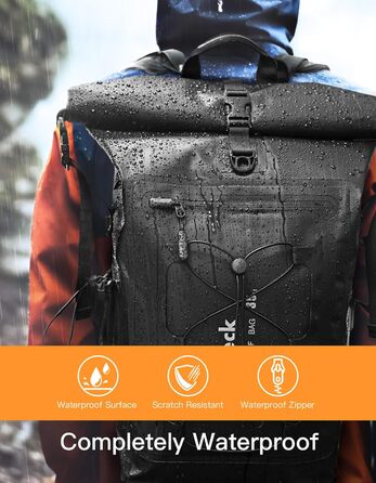 Рюкзак Inateck RollTop для чоловіків 30-35L водонепроникний багатофункціональний органайзер зі знімним плечовим ременем, випускним клапаном, водонепроникною блискавкою для їзди на велосипеді, походів на свіжому повітрі