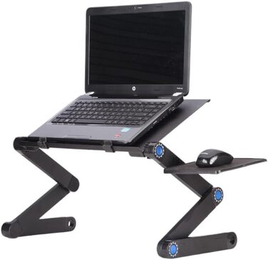 Регульований портативний стіл для ноутбука до 17 дюймів, багатофункціональний, ергономічний, з вентиляцією, тримачем для телефону, підставкою для телевізора/книг (420x420x260 мм, з килимком для миші, чорний)