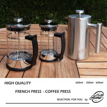 Кавоварка френч-прес 0,35 л на 2 чашки (також 0,6 л), скляний прес для кави, чайник і кавоварка маленька, в т.ч. кавова ложка з нержавіючої сталі та подарункова коробка, хром, 43