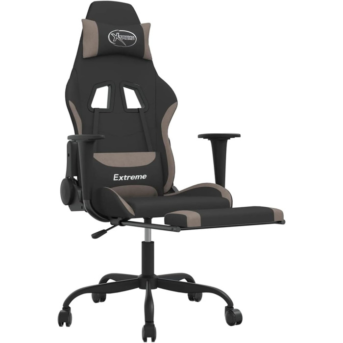 Геймерське крісло з підставкою для ніг, чорна та сіро-коричнева тканина, модель 3143724