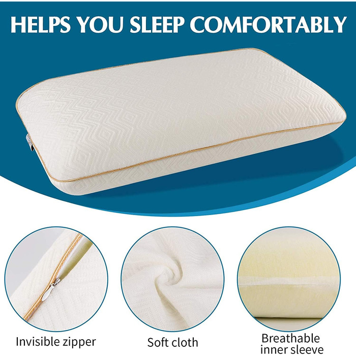 Подушка Fityou з піни з ефектом пам&39яті, подушка для шиї, ергономічна подушка для сну, знімна та пральна наволочка, для тих, хто спить на боці, на спині, схильна до злипання, (67,5x40x13 см) рожеве золото 67,5x40x13 см