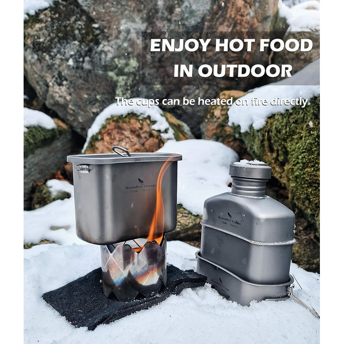 Військова фляга Boundless Voyage з титановими сумками та камуфляжними сумками, набір кемпінгових каструль у формі нирки з великою місткістю, кришкою та ланцюгом для підвішування Ti15158Br