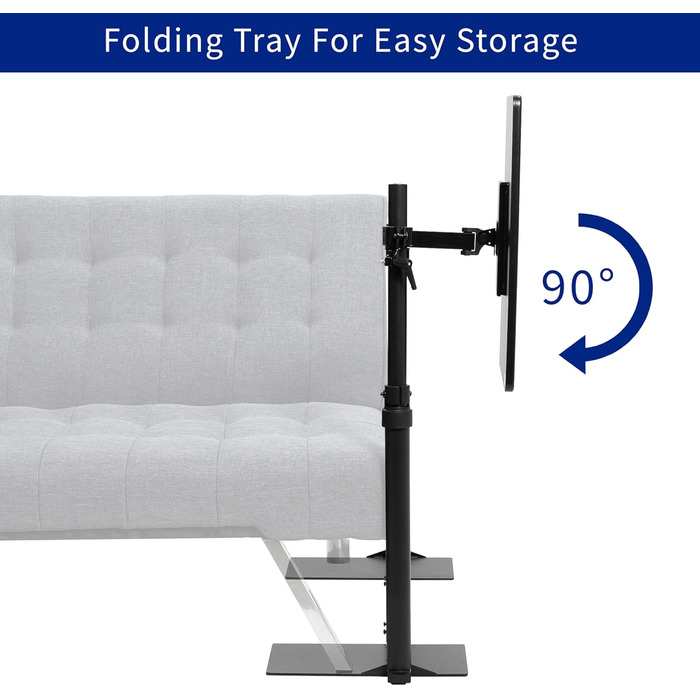 Поворотний стіл над диваном, стіл для ноутбука для віддаленої роботи, портативний крісло-реклайнер з регульованою висотою поворотного кронштейна, чорний, 51 см, 01C