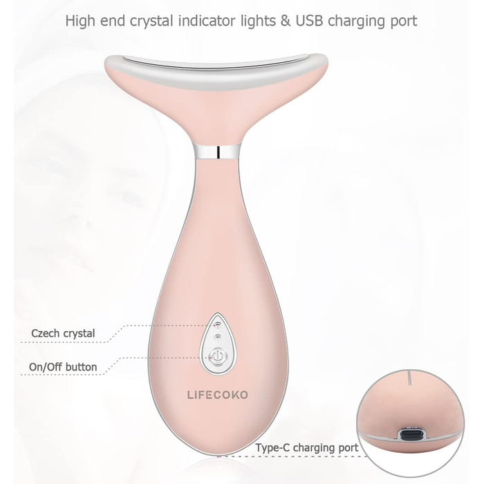 Електричний масажер для обличчя проти зморшок, масажер для зміцнення шкіри для обличчя та шиї, масажер для зміцнення шкіри обличчя, портативний акумуляторний USB-пристрій (рожевий)