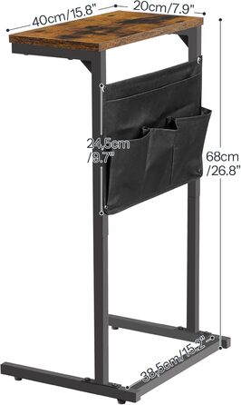 Журнальний столик HOOBRO C-подібної форми, столик до дивана, тумбочка, столик для перекусу, з 4 кишенями з тканини Оксфорд для невеликих приміщень, вітальні, спальні, ванної кімнати, вінтажний коричневий та чорний EBF43SF01