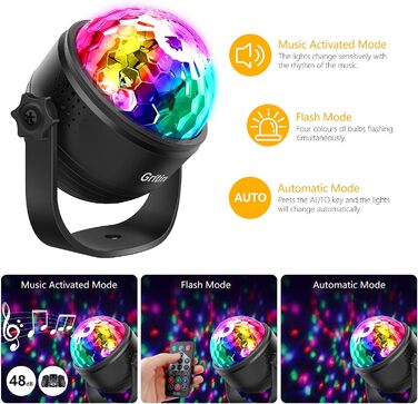 Диско-куля, обертова музика Gritin на 360 Світлодіодний світильник для вечірки Диско-світло з дистанційним керуванням - динамічні