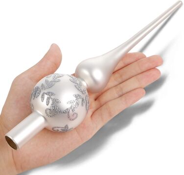 Скляна новорічна верхівка для ялинки сріблясто-біла UNOLIGA