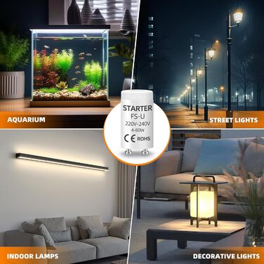 6pcs 4-80W FSU FSU Luminescent Tube Starter, AC 220-240V, UV Light Control Control Accessories, Long lifetime, Fits for Fluorescent Lamps, Aquarium UVC Lights, Neon Lights, 6pcs 4-80W FSU FSU Luminescent Tube Starter, AC 220-240V, UV Light Control Control