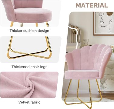 М&39яке крісло, обідній стілець, стілець для туалетного столика, оксамитове крісло, спинка у формі пелюсток, крісло із золотими металевими ніжками, вантажопідйомність до 150 кг, рожевий