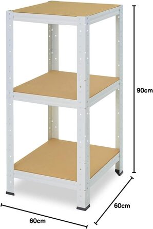 Надміцний домашній стелаж, білий/металевий стелаж з 3 полицями/металевий стелаж для підвалу, гаражний стелаж, стелаж для майстерні або стелаж для зберігання/змішаний металевий стелаж з вантажопідйомністю 175 кг В 90 см / Ш 60 см / Г 60 см, 90x60x60