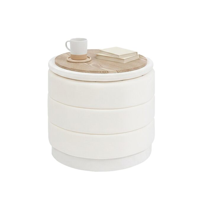 Круглий пуф Bonlife з кришкою, складна підставка для ніг зі столиком, пуф для ніг, підставка для ніг для вітальні, спальні, коридору, білий оксамит, 39x39x37 см 39 см білий