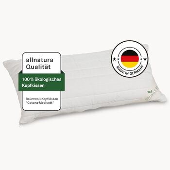Бавовняна подушка allnatura Cotona-Medicott 40x80 см Переможець тесту - 100 органічна бавовна, ідеально підходить для алергіків - спить на боці та спині - регульована висота, чохол можна прати в пральній машині - Зроблено в Німеччині Бавовняна подушка 40 