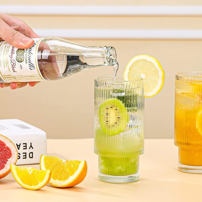 Набір рифлених келихів MUJUZE з соломинкою, 4 шт. окулярів з рифлом естетичний стек, набір окулярів Highball 310 мл, скляні чашки