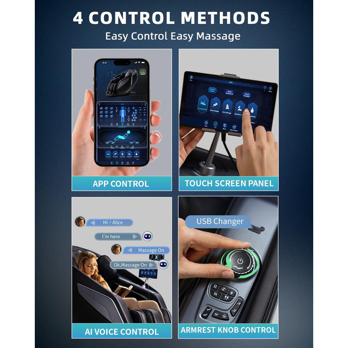 Масажне крісло для всього тіла з функцією Zero Gravity Body Scan 4D Intelligent Shiatsu Massage, підігрівом спини/ніг з голосовим керуванням AI, Bluetooth-колонкою, SL Track Massage, чорний 1 Casual