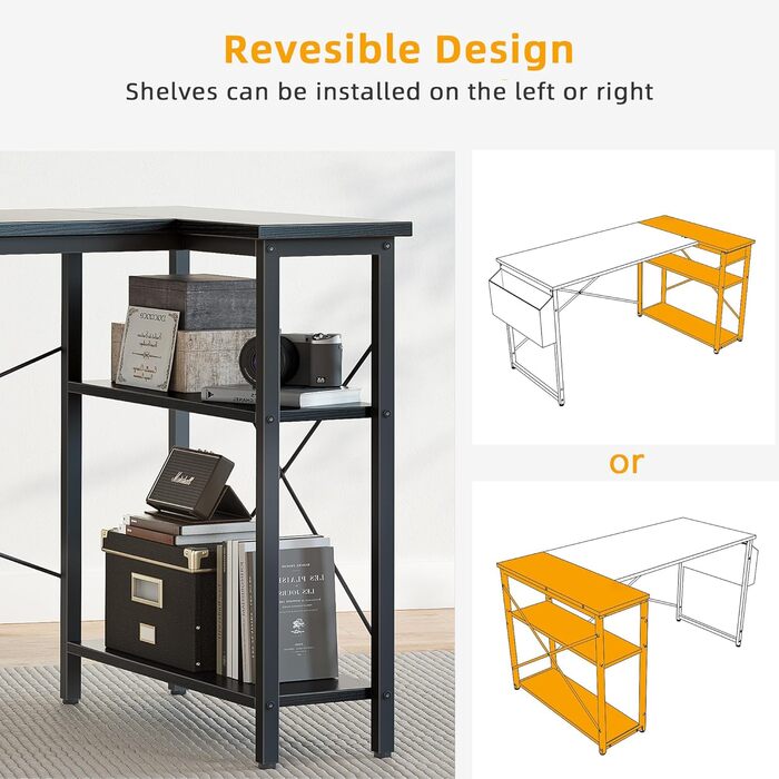 Г-подібний стіл BEXEVUE ігровий стіл 100x70 см з відділеннями для зберігання, двосторонній кутовий стіл для ПК, комп&39ютерний стіл, кутовий ігровий стіл для навчання, роботи, дому, спальні, чорний 100 x 70 см