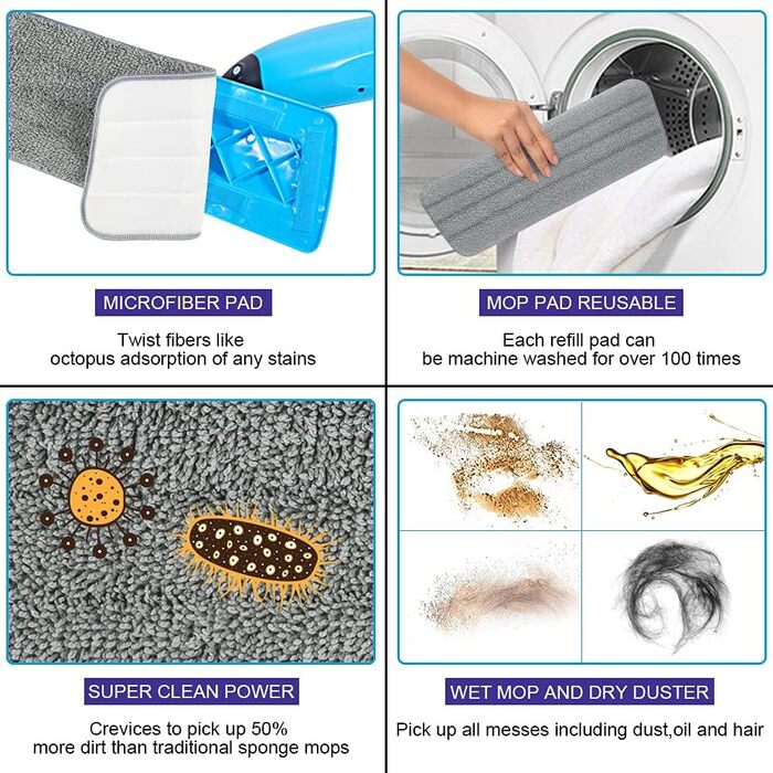 Подушечки для швабри Vicloon, 6 шт. , мікрофібра для чищення швабри, подушечки для чищення швабри для всіх швабр з розпилювачем та
