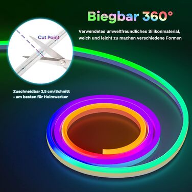 Неонова світлодіодна стрічка, водонепроникна неонова стрічка RGB IP65 з керуванням програмою, світло для зміни кольору своїми руками, неонова світлодіодна стрічка з музичною синхронізацією для спальні, вітальні, вітальні, стіни, прикраси на Хеллоуїн, 5M