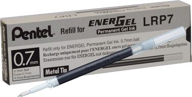 Ручка Pentel LRP7-AX Refill для ручок EnerGel, 12 шт. , 0,7 мм, чорна & EnerGel Document BLP77-AX Гелева ручка, чорна, ширина лінії 0,7 мм, світлостійке чорнило - безпечно для документів за стандартом ISO 27668-2 чорний Пучок з гелевим роликовим м'ячем, ч