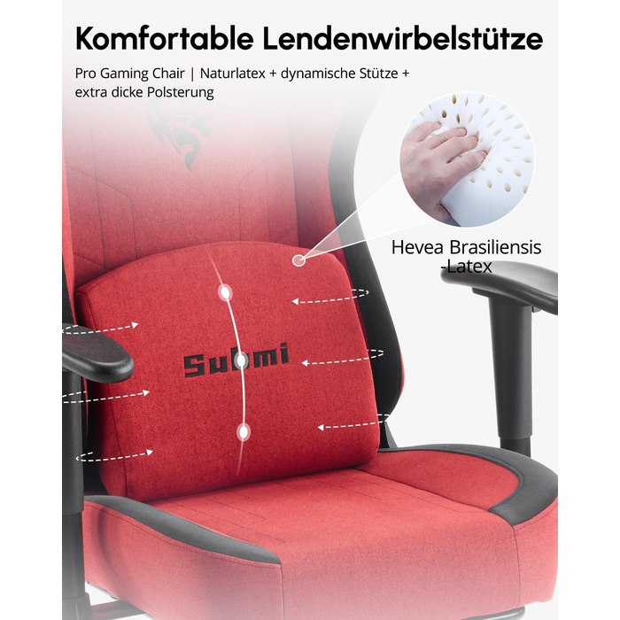Геймерське крісло, тканинне ігрове крісло та підголівник, ергономічне комп&39ютерне крісло, офісне крісло з підставкою для ніг, комп&39ютерне крісло з регульованою поперековою опорою, подарунок для геймерів (червоне)