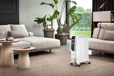 Масляний обігрівач для приміщень об&39ємом до 60 м, електричний обігрівач із запобіжним термостатом, 8 ребер, індивідуальне опалення 12 температурних налаштувань, портативний, 2000 Вт, білий (TRD50820) для приміщень об&39ємом до 60 м, 39Longhi Dragon Easy