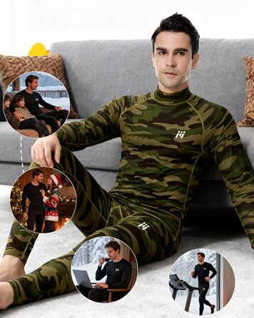 Термобілизна MEETYOO, 2 шт., чоловіча, термобілизна, лижна та функціональна, дихаюча, відводить піт, ідеально підходить для зими та спорту, 2 шт. - синій камуфляжний візерунок, розмір L