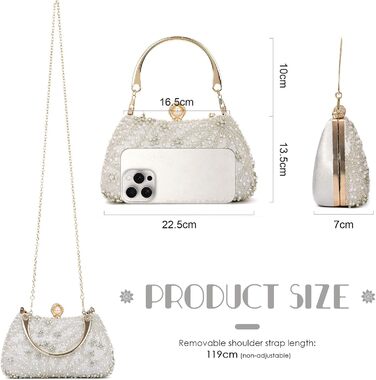 Жіноче клатч з перлинною вишивкою. Елегантна кришталева сумочка для весілля, вишукана вечірня сумочка, сумка для нареченої на ланцюжку для вечірок та випускних, срібляста.