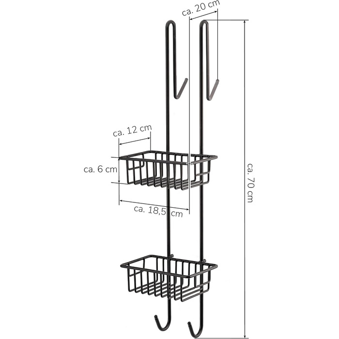 Поличка для душу, кошик для душу, поличка для ванної кімнати для підвішування - 2 кошики - 70 см (чорна)